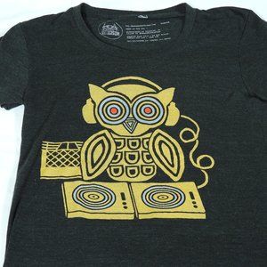 Women's Charcoal Gray 70's Style Owl DJ Tee - Size XL - New